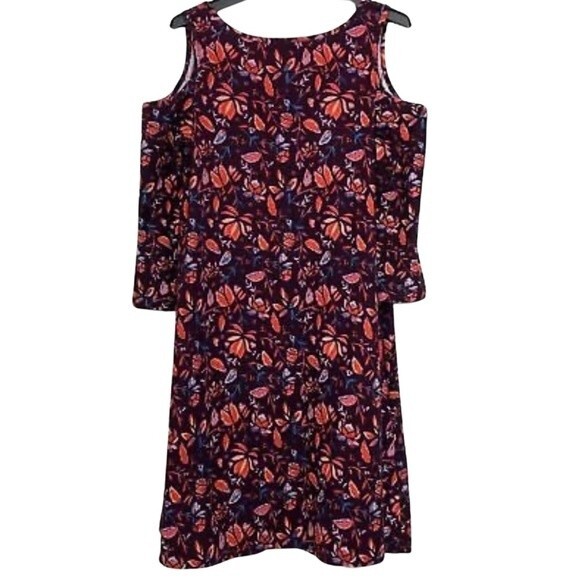 Mudd plum floral cold shoulder swing dress size medium - Picture 4 of 6